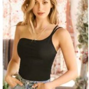 One shoulder black top